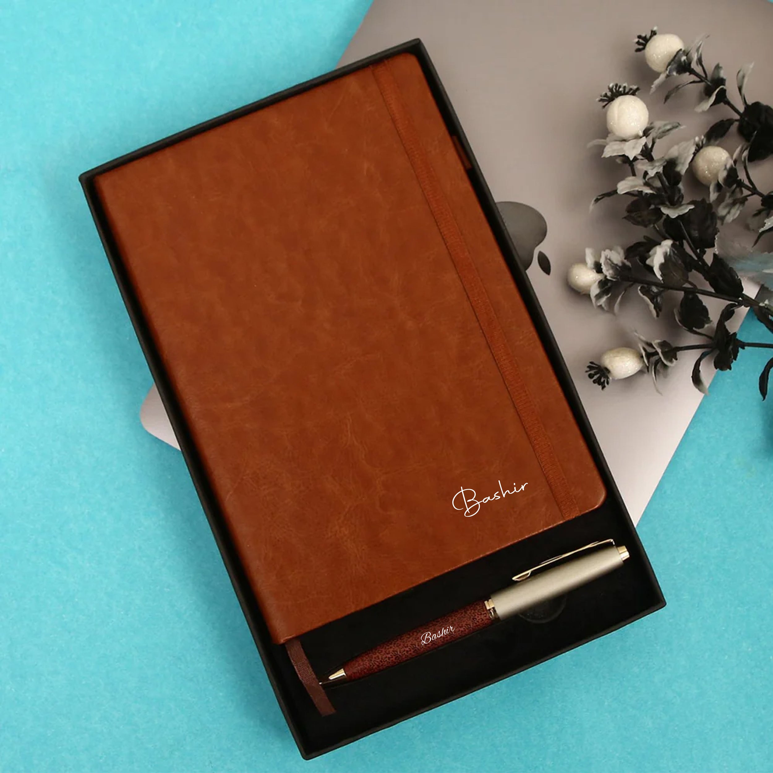 Personalized Brown Diary With Pen Combo