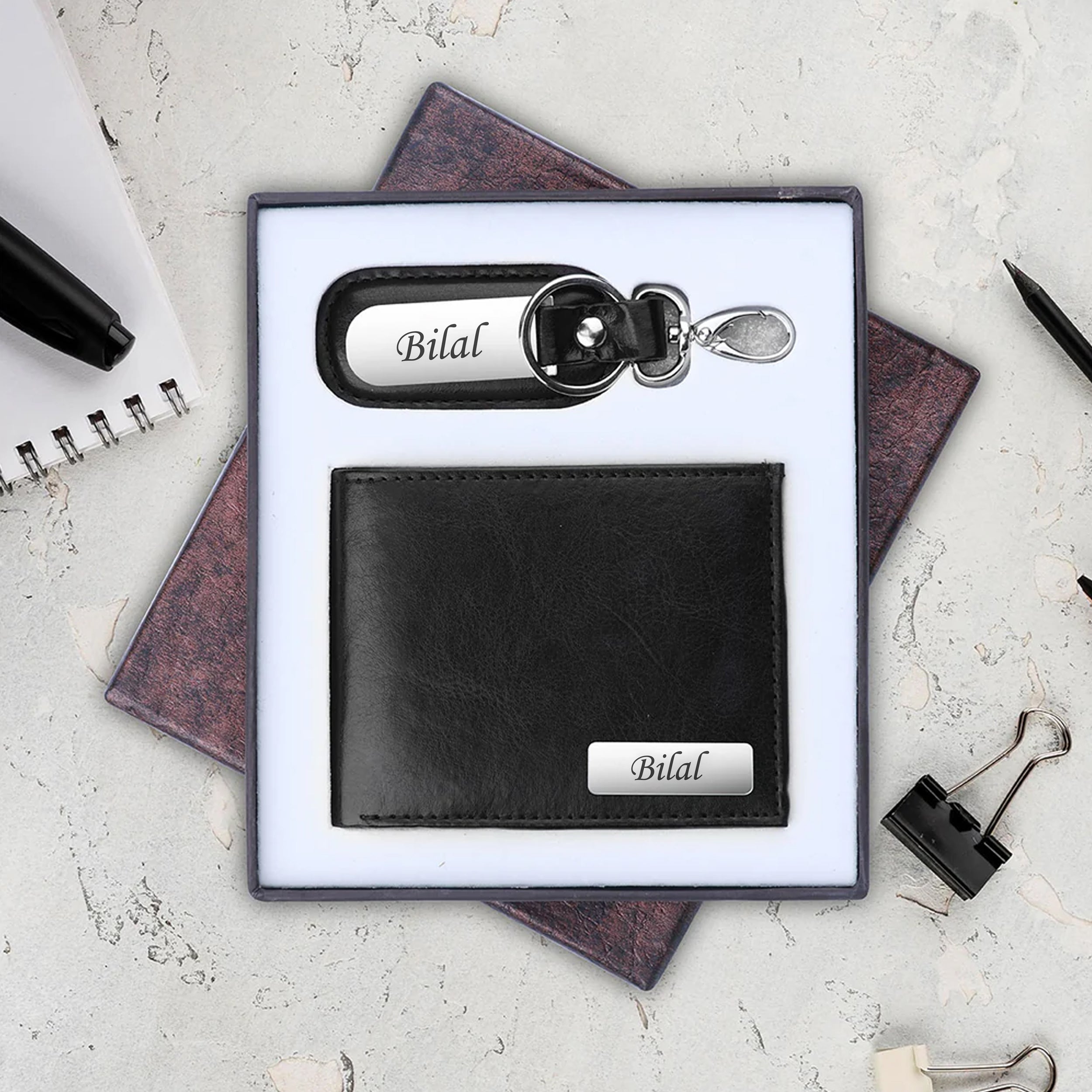 Personalized Wallet & Keychain Combo With Name