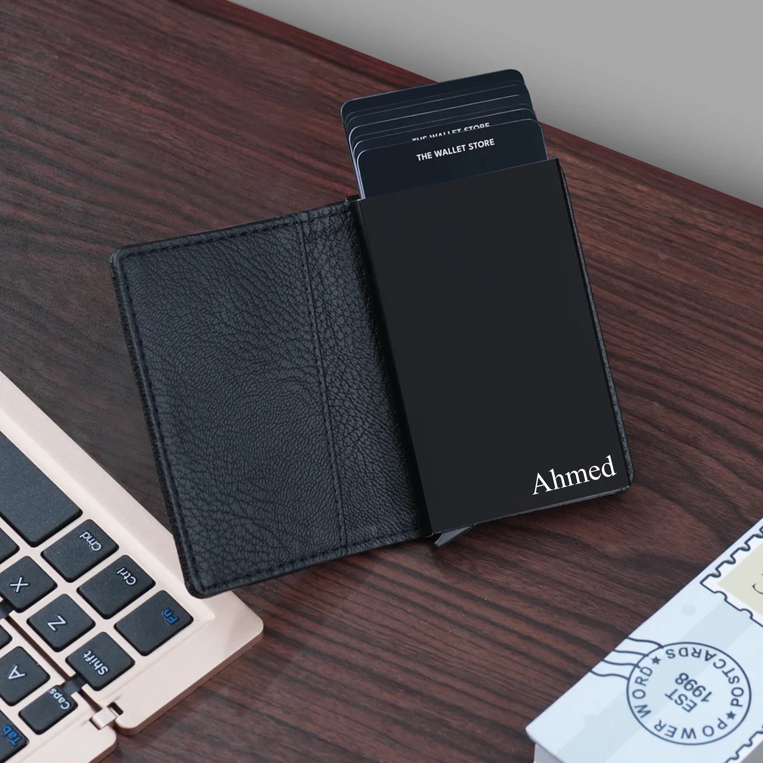 Personalized RFID Protected Metal Card Holder With Cover