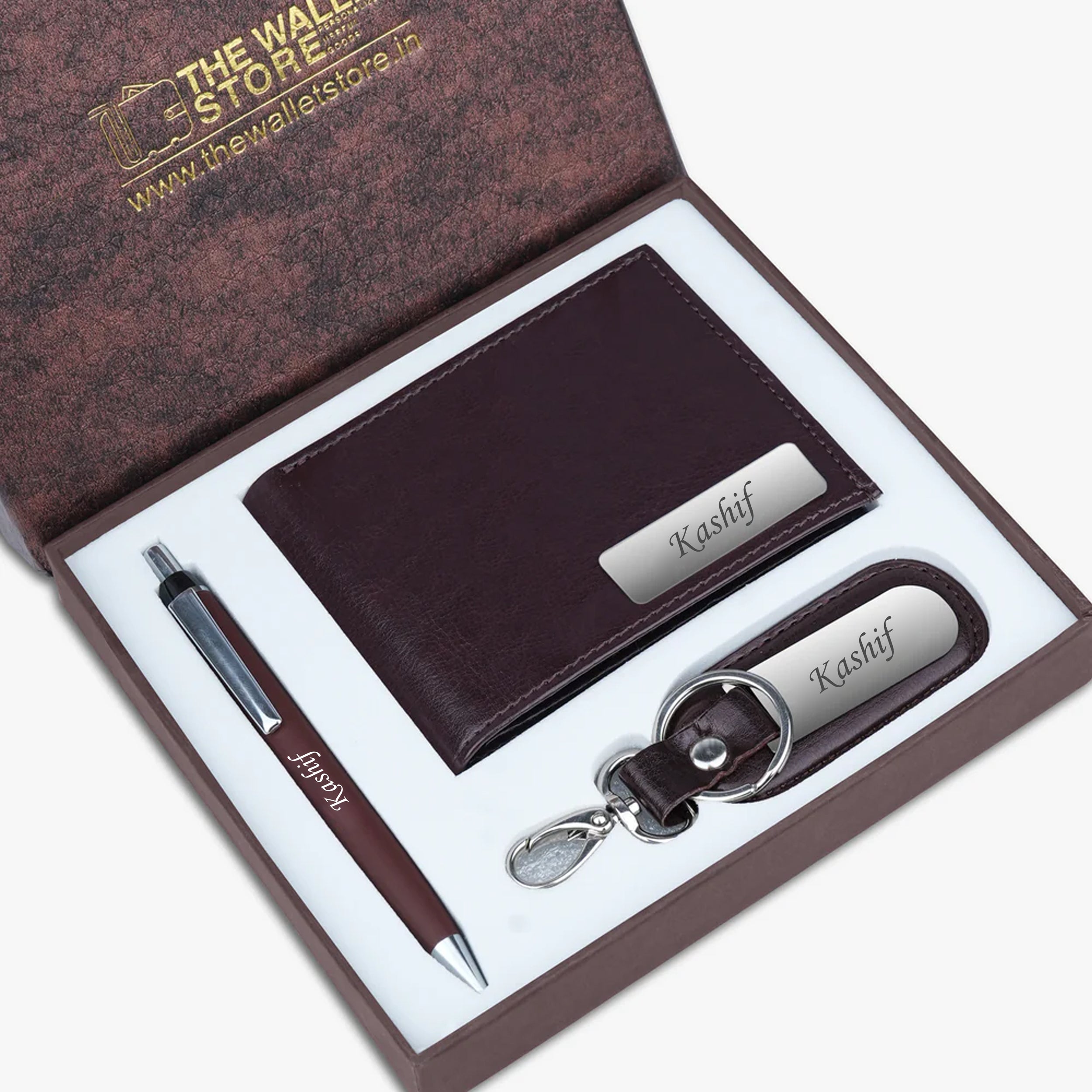 Personalized Men's Wallet, Pen & Keychain Combo