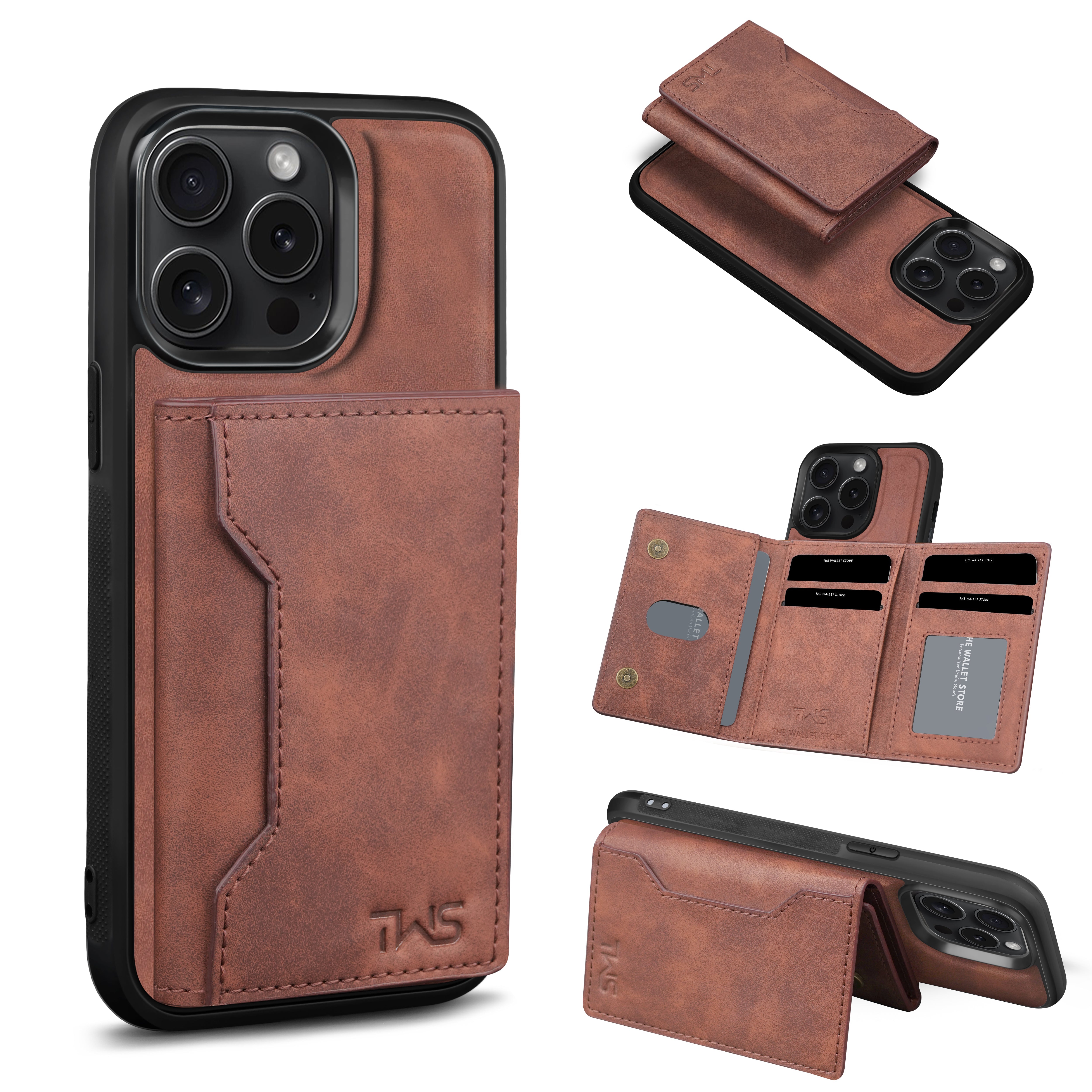 Premium Leather iPhone Case Cover With Detachable Cardholder - Brown