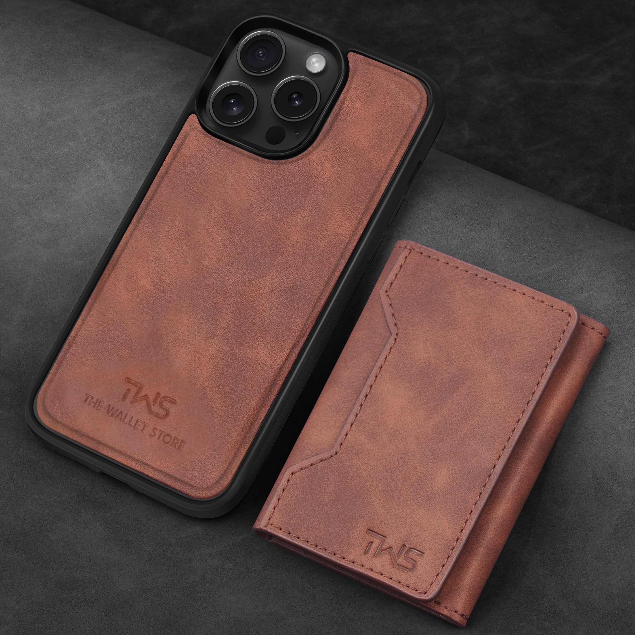 Premium Leather iPhone Case Cover With Detachable Cardholder - Brown