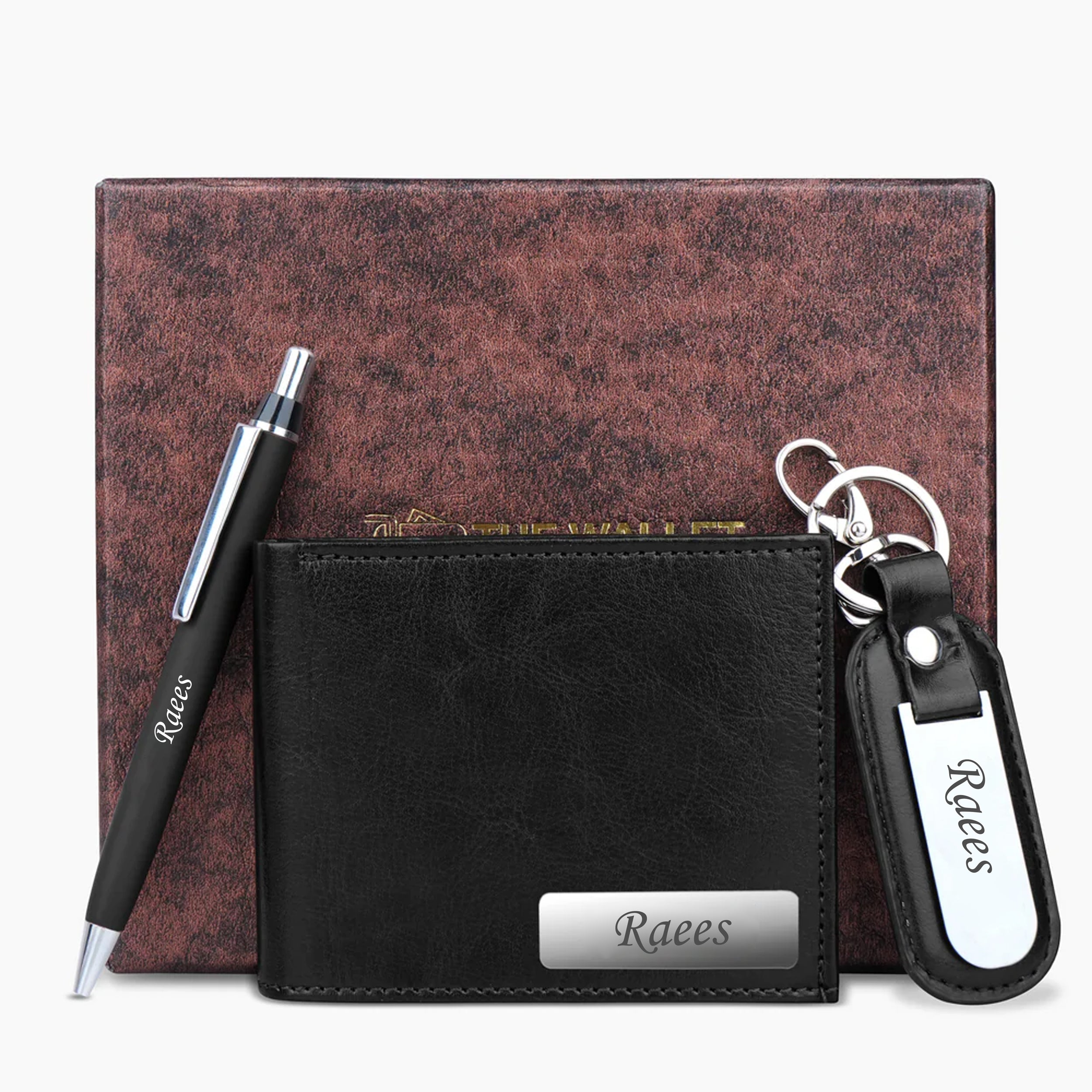 Personalized Men's Wallet, Pen & Keychain Combo