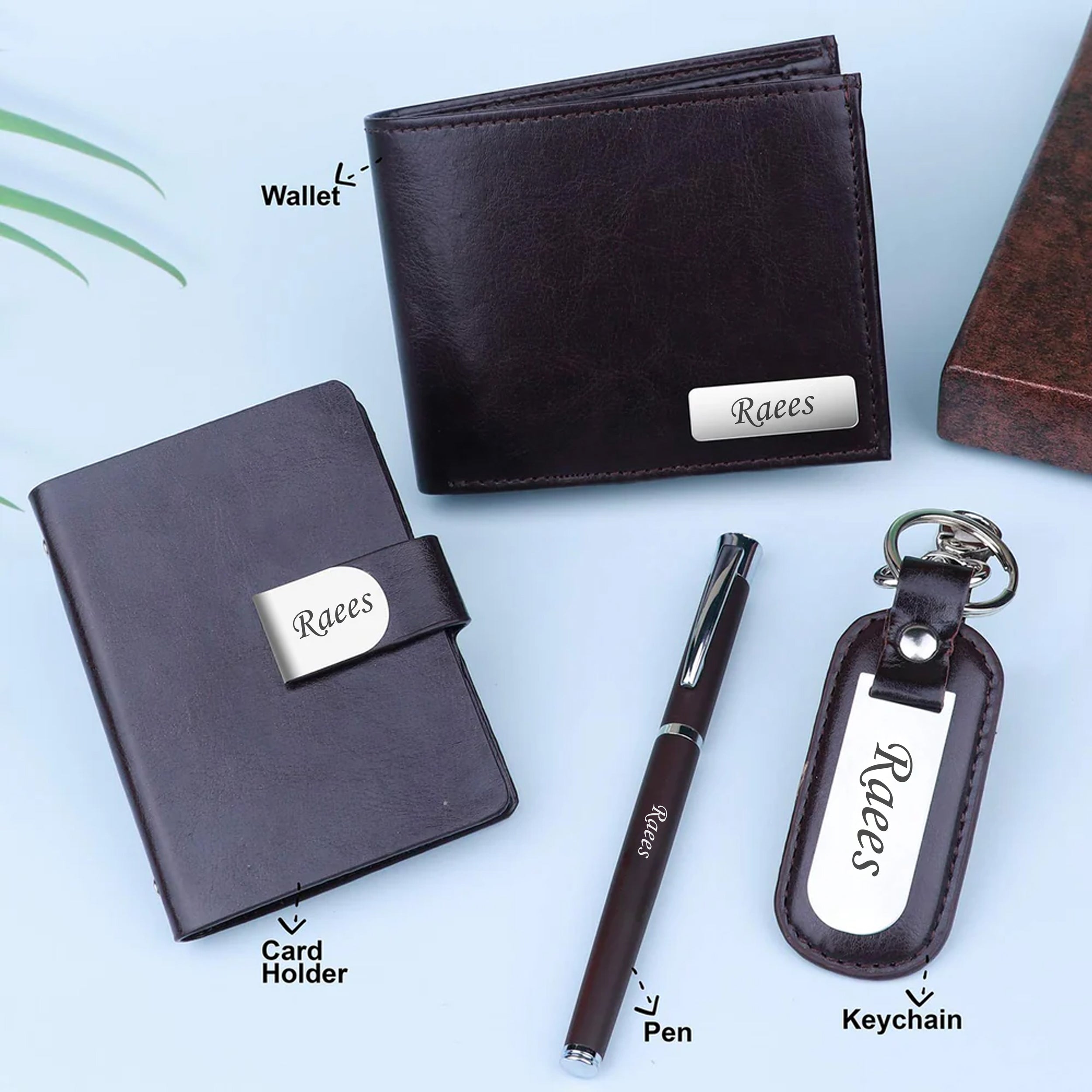 Personalized Men's Wallet Combo with Pen, Keychain & Cardholder