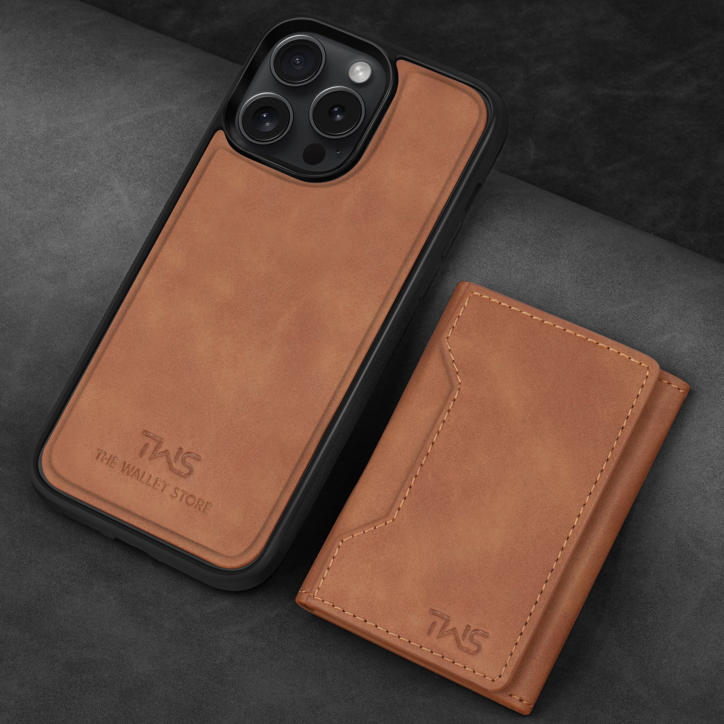 Premium Leather iPhone Case Cover With Detachable Cardholder - Tan