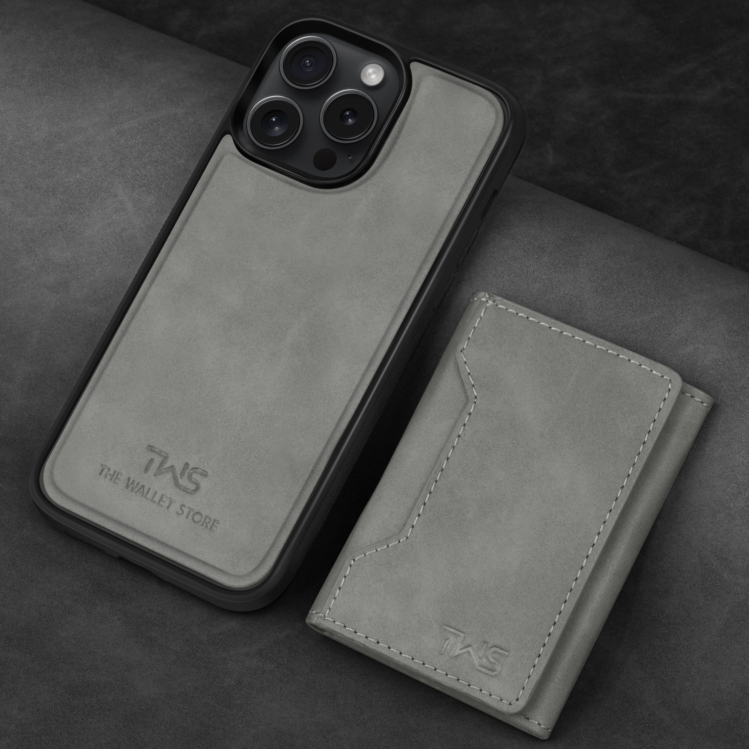 Premium Leather iPhone Case Cover With Detachable Cardholder - Grey