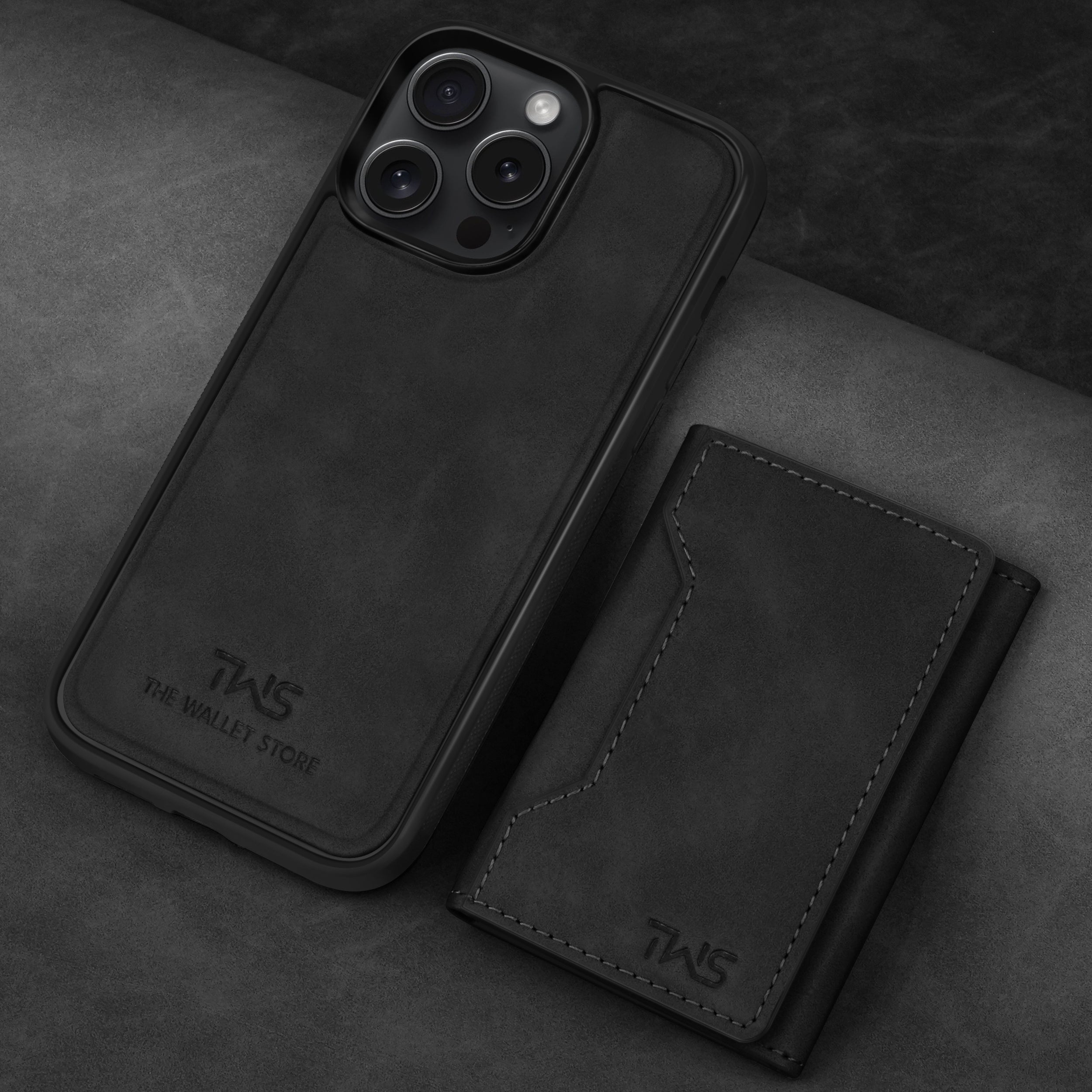 Premium Leather iPhone Case Cover With Detachable Cardholder - Black