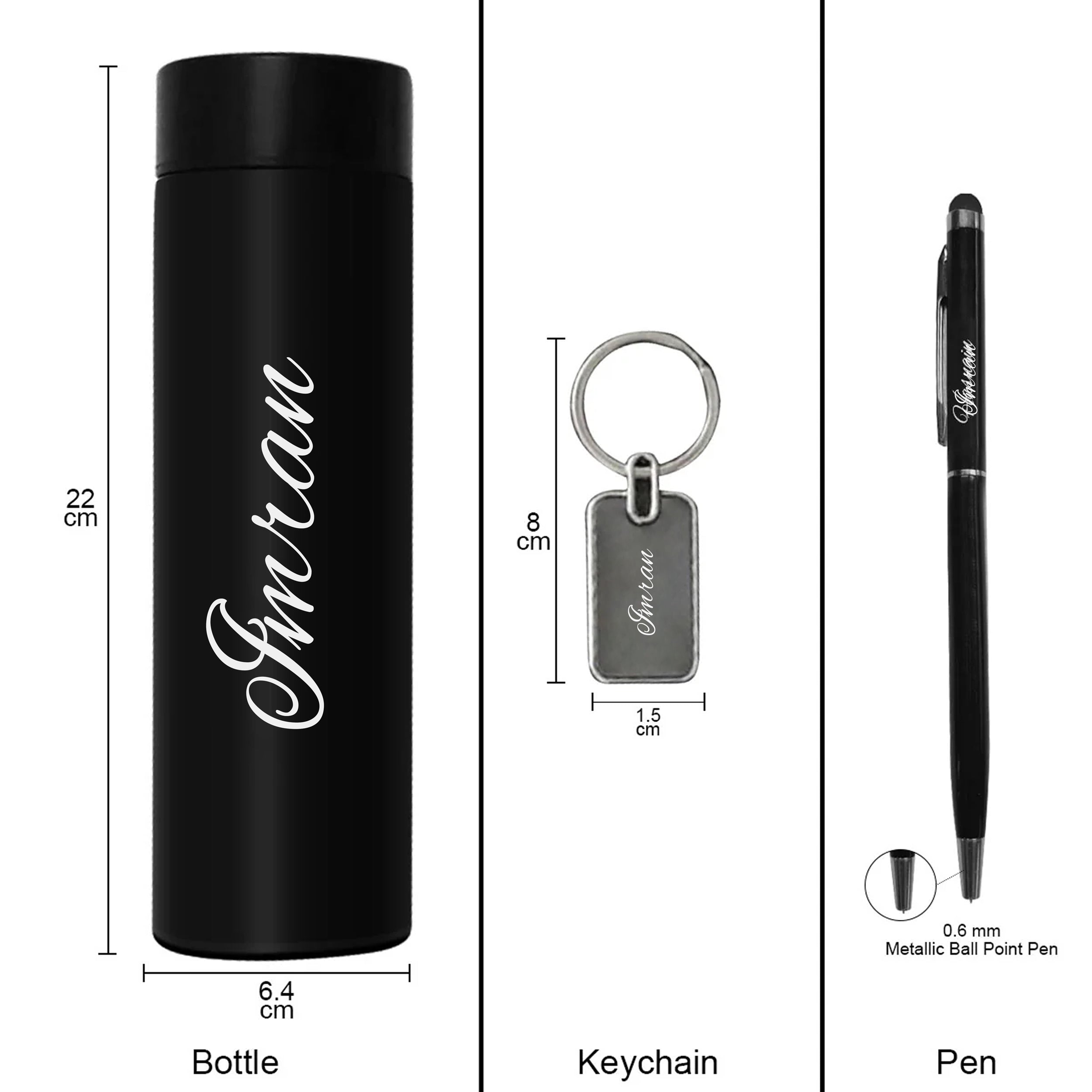 Personalized Key Chain & Pen Combo With Temperature Water Bottle