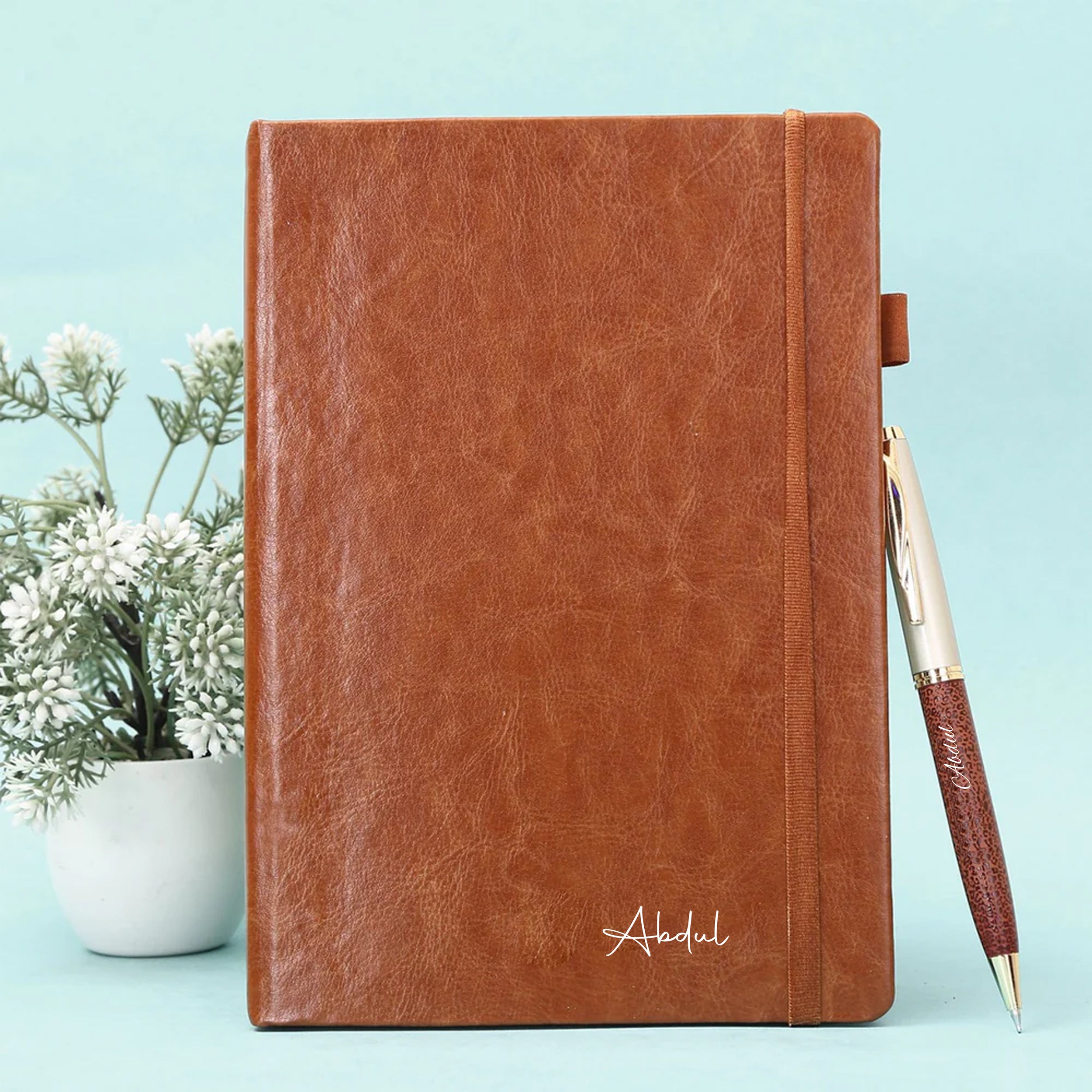 Personalized Brown Diary Pen And White Bottle Combo