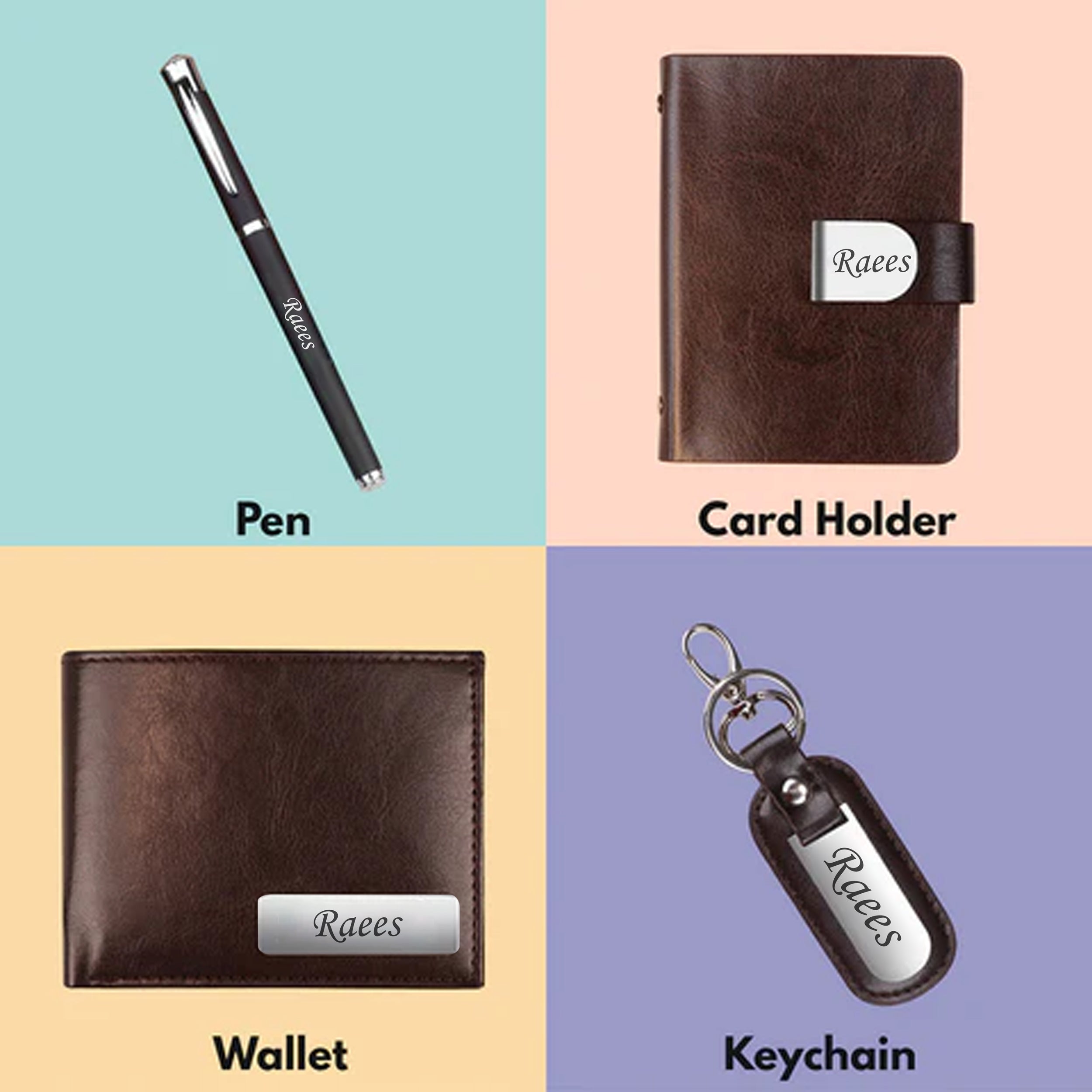 Personalized Men's Wallet Combo with Pen, Keychain & Cardholder