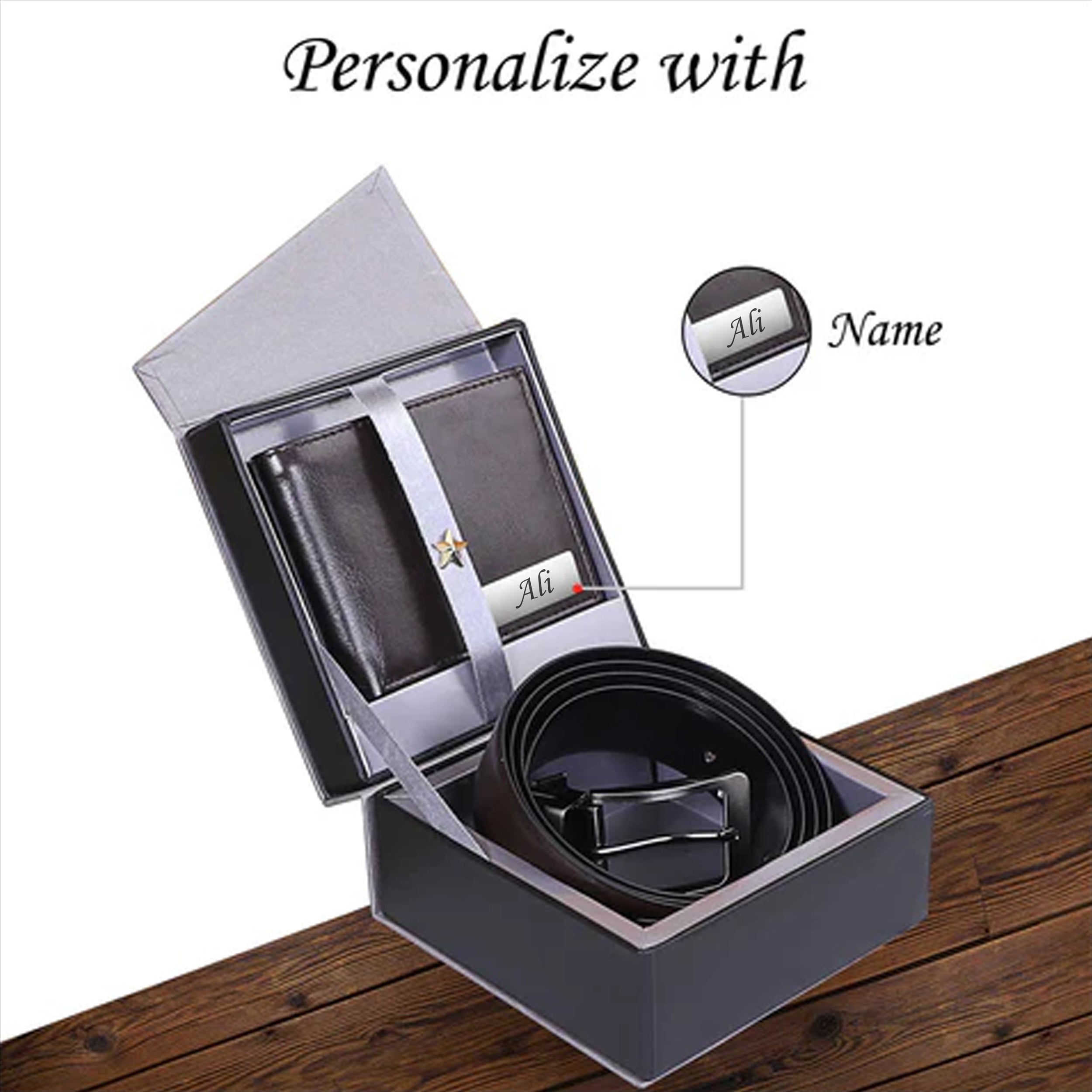 Personalized Men's Wallet & Belt Gift Set