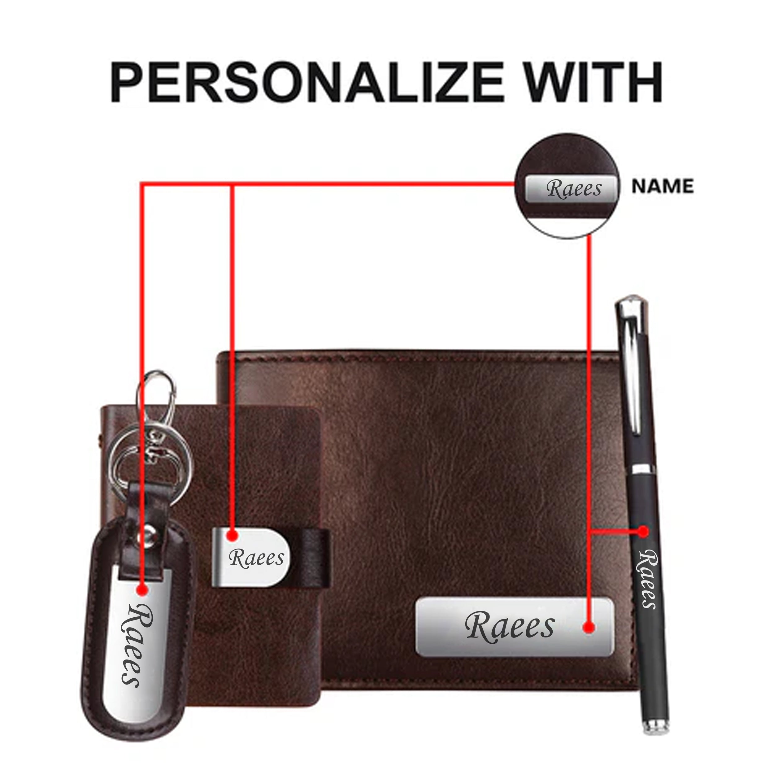 Personalized Men's Wallet Combo with Pen, Keychain & Cardholder