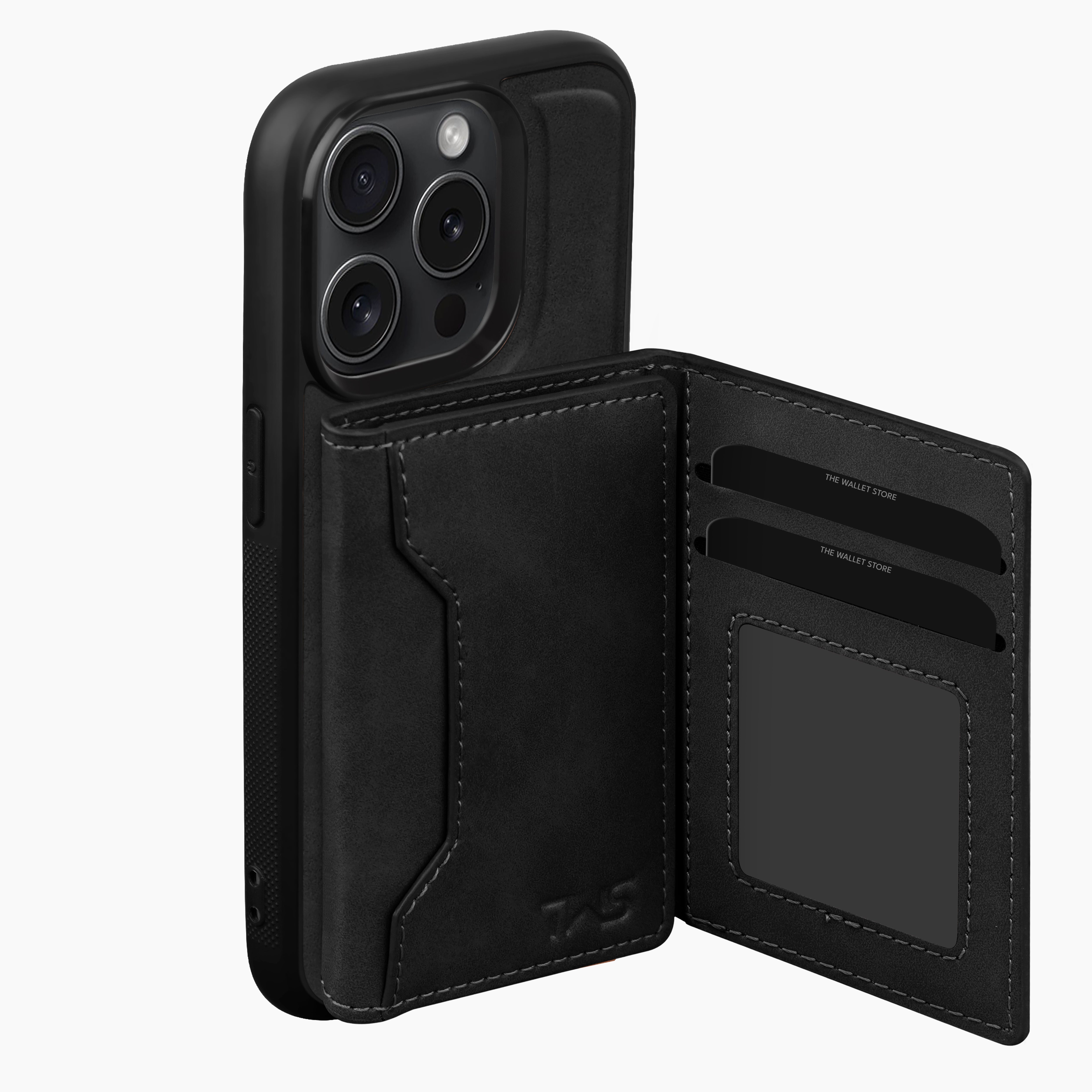 Premium Leather iPhone Case Cover With Detachable Cardholder - Black