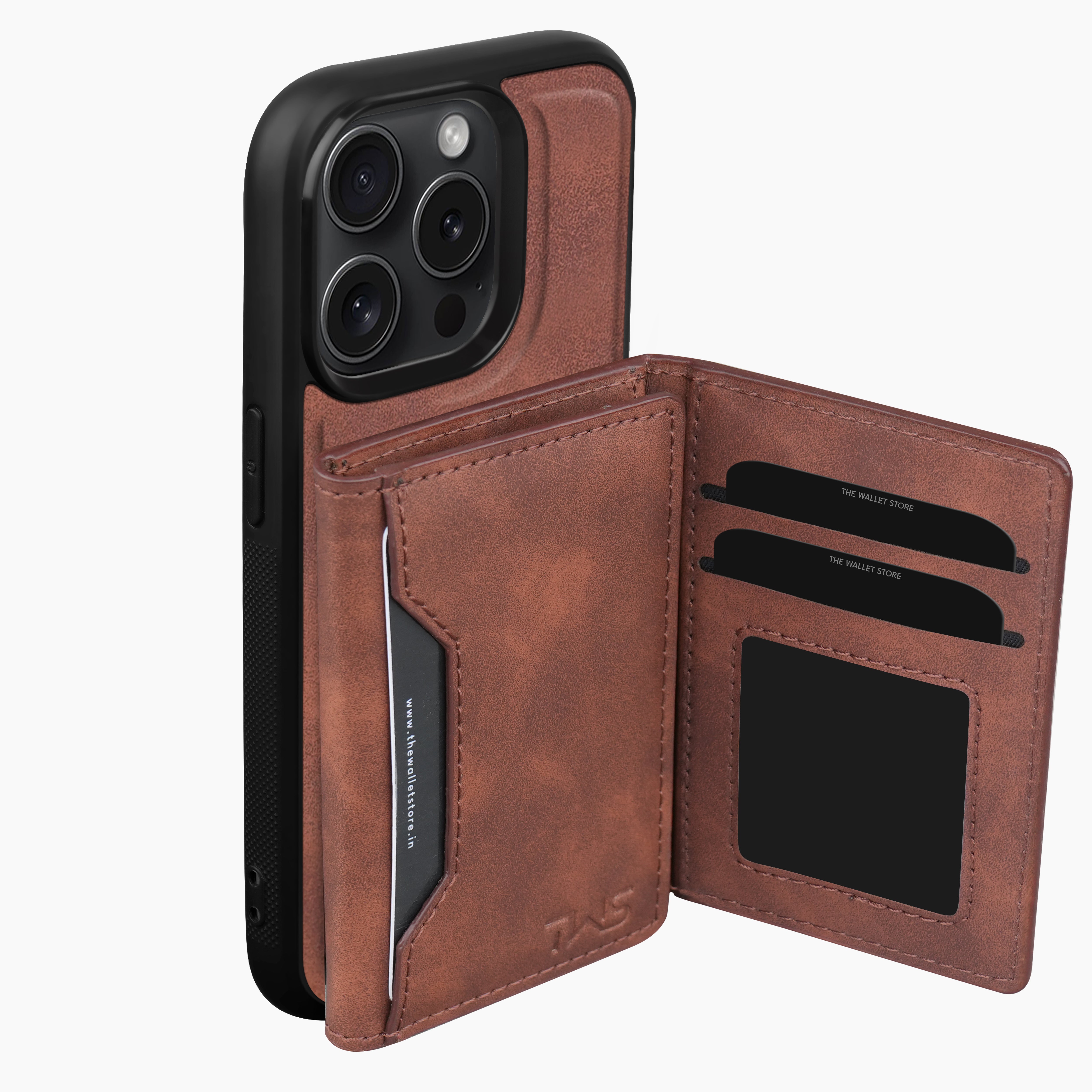 Premium Leather iPhone Case Cover With Detachable Cardholder - Brown