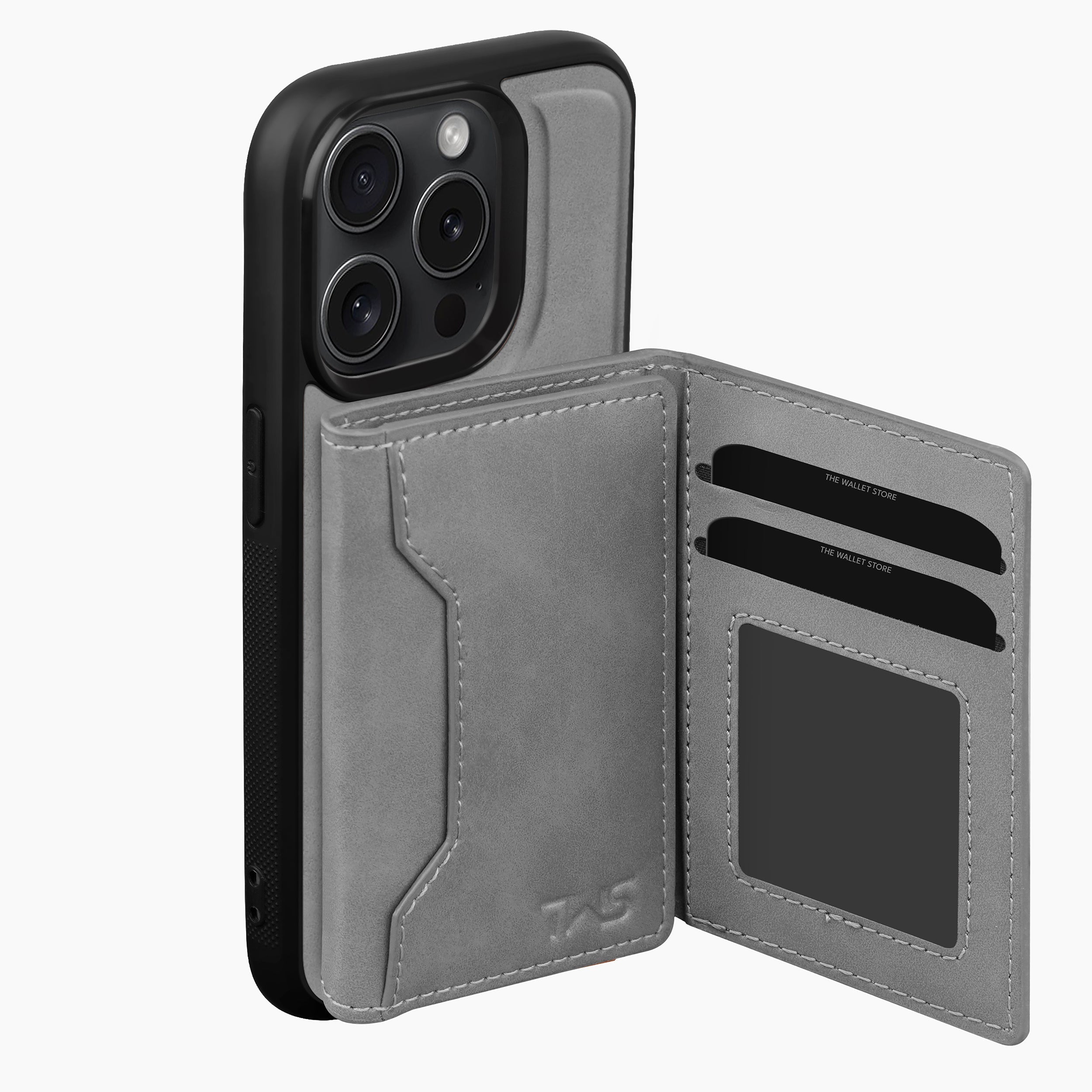 Premium Leather iPhone Case Cover With Detachable Cardholder - Grey