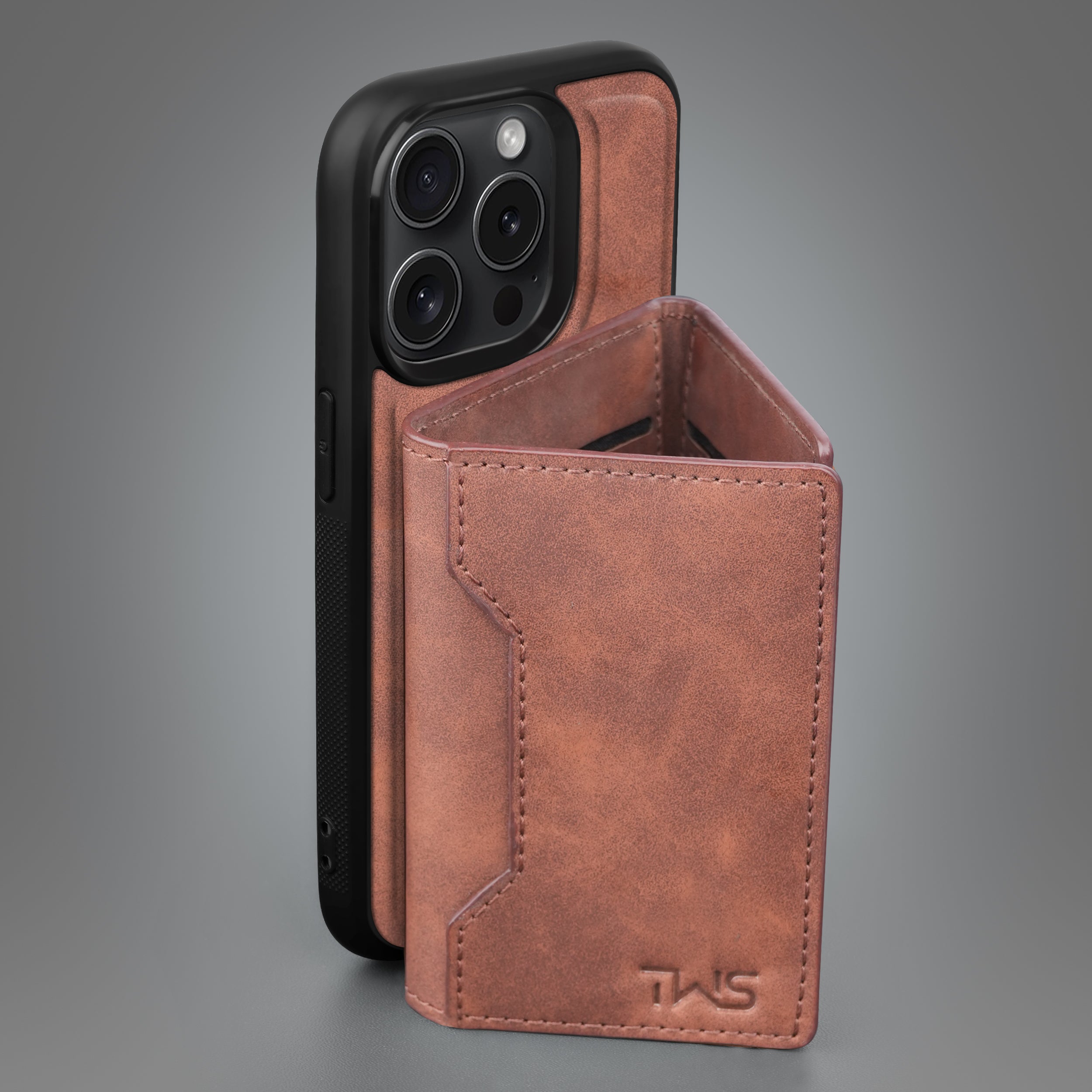 Premium Leather iPhone Case Cover With Detachable Cardholder - Brown