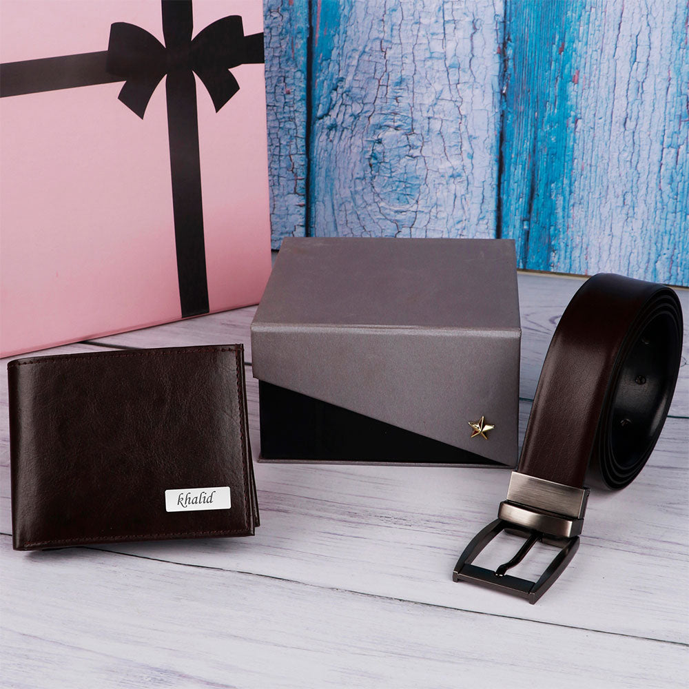 Personalized Leather Wallet & Belt Gift Set For Men